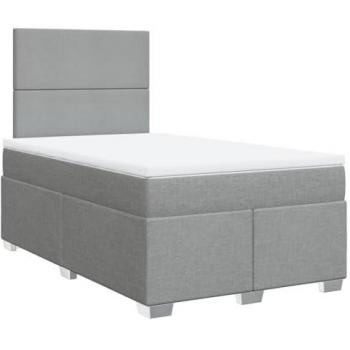 Cama box spring con colchón de muelles en tela gris claro 120x200 cm