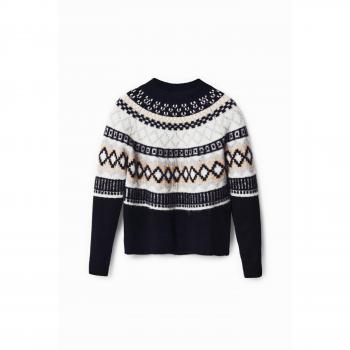 Desigual Multicolor Round-neck Long-Sleeved Knitwear Sweater - L