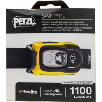 Linterna Frontal Petzl Swift RL Pro 2023 - Recargable, Negra y Amarilla, Ideal para Senderismo y Protección en Caídas