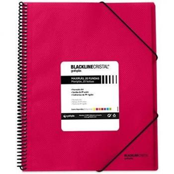 Grafoplás 39832254 Carpeta Fundas A4, Polipropileno, Color Fucsia, 20 Fundas Resistentes, Maxiplás Blackline Cristal
