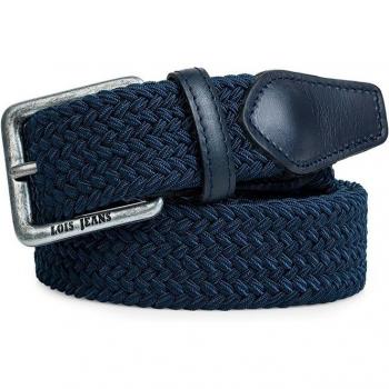 Cinturón de hombre Lois en textil-piel color marino, elástico, con hebillas de metal, ideal para uso diario, elegante