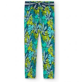 Pantalón bambula estampada de niña con cinturón a contraste