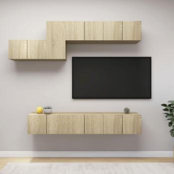 Set de muebles de salón TV 7 piezas madera de ingeniería color roble Sonoma, incluye mueble TV, mesa de TV y estantes