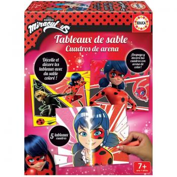 Cuadros de Arena Miraculous Ladybug - Educa Borras, incluye arena de colores, plantilla con diseño de Ladybug, herramienta para aplicar la arena y un set creativo para manualidades