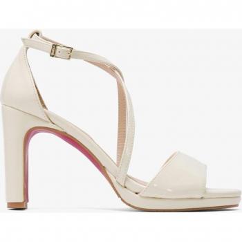 Sandalias de tacón de mujer beige de material sintético