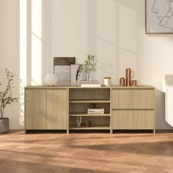 Aparador de 3 piezas de madera manufacturada color roble Sonoma, mueble de almacenaje para salón con armarios con puertas y un cajón de madera, diseño moderno, buffet para salón, armario auxiliar y armario de almacenamiento