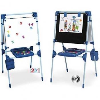 Chicos - Pizarra Infantil 2 en 1: Magnética y de Tiza, Incluye un Rotulador, Tizas de Colores e Imanes de Letras y Números, a partir de 3 Años, Color Azul, Medida: 62.5 x 60 x 120 cm