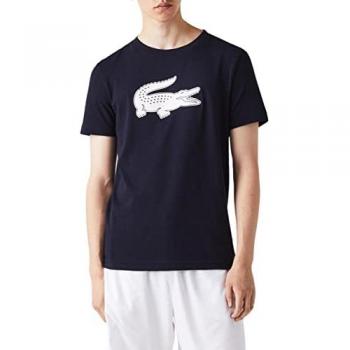 Camiseta Lacoste Sport TH2042-00 para Hombre, Alta Calidad, Manga Corta, Azul Marino/Blanco, 3XL