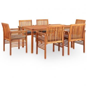 7 Piece Solid Acacia Wood Patio Dining Set with Cushions