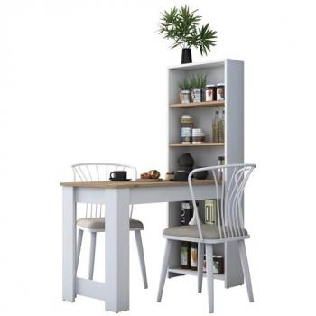 Mesa de Cocina Rectangular con Estante de Almacenamiento Integrado en Blanco y Madera - 120 cm