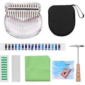Muslady Kalimba de 17 teclas,Piano de Pulgar Transparente Material Acrilico con Bolsa de Notas Musicales Nota Pegatinas Tuning Hammer Paño de Limpieza Regalo Musical