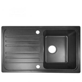 Fregadero de cocina de granito Aquamarin Nova con 1 seno y escurridor reversible, set de desagüe incluido, dimensiones 76x46 cm, instalación integrada o empotrada, disponible en una amplia gama de colores