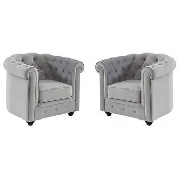 Conjunto de 2 sillones Chesterfield de terciopelo gris claro