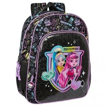 Mochila Escolar Monster High Negro 33 x 42 x 14 cm, adaptable a carro, cómoda y versátil, calidad y resistencia