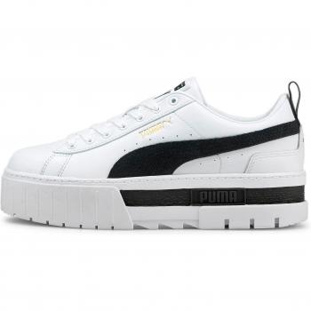 Puma Mayze Women's Leather Sneakers - White/Black, Casual Platform Shoes