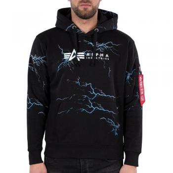 Alpha Industries Men's Lightning AOP Hoodie Sweatshirt - Black/White, XL