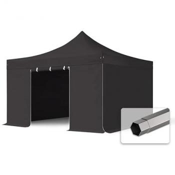 Gazebo Plegable 4x4m PREMIUM Acero 40mm con Laterales Sin Ventanas, Negro