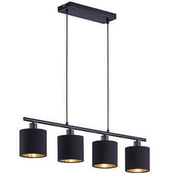 Lámpara Colgante Tommy 4 Luces E14, Negro/Oro, 75 cm, Tela