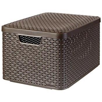 CURVER 205861 - Cesta con Tapa con Efecto Mimbre