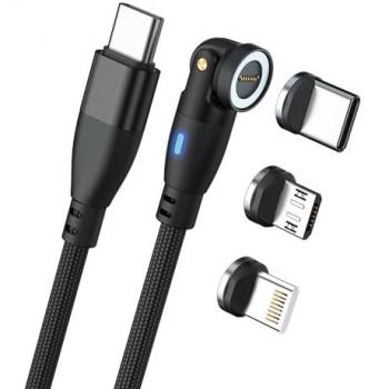 Cable Magnético USB-C RealPower 100W, 1m, Negro con Adaptadores
