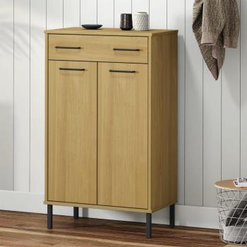 OSLO Brown Solid Pine Wood Shoe Rack with Metal Legs