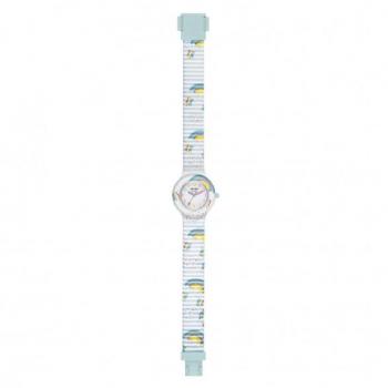 Reloj HIP HOP BABY KIDS FUN Esfera MONO-BLANCA Movimiento SOLO TEMPO - 3 CUARZOS LANCETTE y CORREA DE SILICONA CON TEJIDO MULTICOLOR HWU112