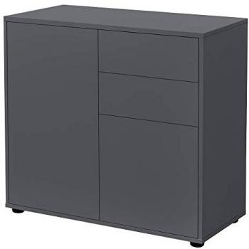 Cómoda Multiusos Paarl 74 x 79 x 36 cm con 2 Cajones y 2 Puertas Aglomerado Gris Oscuro Mate