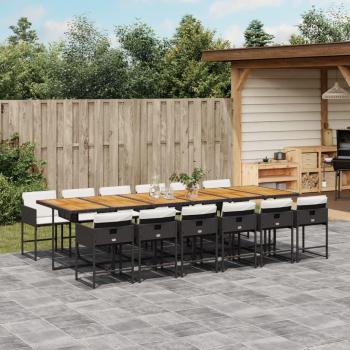 Set comedor de jardín 13 pzas ratán sintético negro con cojines