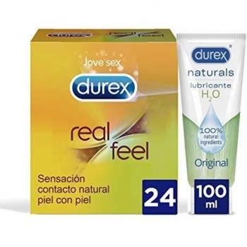 Durex Preservativos Real Feel + Lubricante Naturals H20-24 condones + Lubricante 100ml