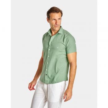 CAMISA MANGA CORTA DE HOMBRE SEMIHILO SLIM LISO VERDE