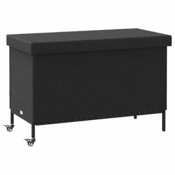 Black Poly Rattan Garden Storage Box with Wheels - 110x55x73 cm - Spacious Outdoor Cushion Storage - Water-Resistant & Durable