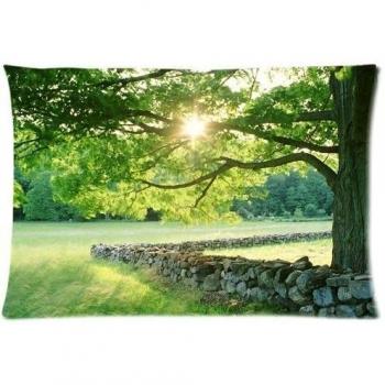 Sunshine País piedra verde árboles de verano con cremallera fundas de almohada cubierta 20 x 30 pulgadas