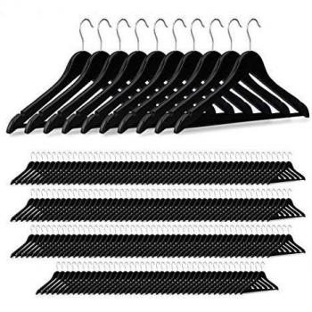 Set de 200 Perchas de Madera Negras con Gancho Giratorio para Ropa, Pantalones, Trajes y Camisas - Relaxdays