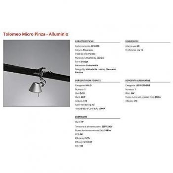 Lámpara LED de pinza Artemide Tolomeo Micro 3000K, aluminio pulido y anodizado