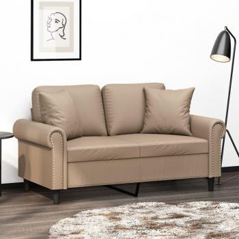 Sofá de 2 Plazas con Cojines en Similpelle Cappuccino 120 cm