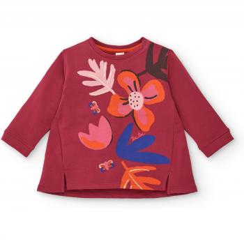 Camiseta de bebé niña de felpa burdeos con estampado floral y manga larga Super Natural