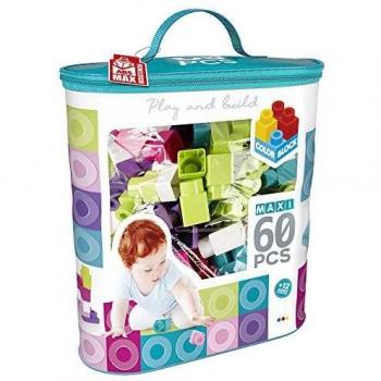 ColorBaby - Bloques construccion bebe 60 piezas, Bolsa bloques maxi, Cubos de colores, Juguetes bebes 1 año, Juegos construccion, Ladrillos para apilar, ladrillos construccion niños