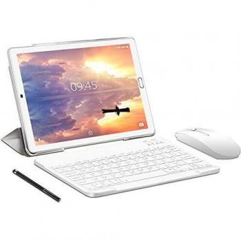 Tablet 10 Pulgadas YESTEL Android 11 Tablets con 4GB RAM + 64GB ROM - Wi-Fi | Bluetooth | GPS, 8000mAH, con Ratón | Teclado y Cubierta-Plata