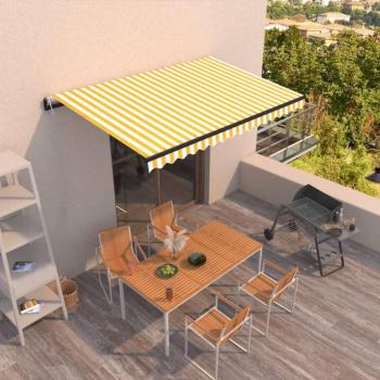 Toldo Retráctil Automático Amarillo y Blanco 400x350 cm, Resistente al Agua, Protección Rayos UV, Ideal para Balcón Jardín Terraza