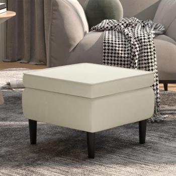 Taburete de terciopelo crema con patas de madera