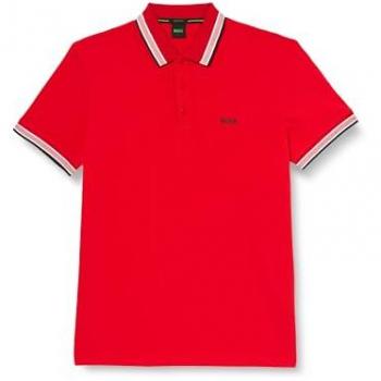 BOSS Green Paddy Men's Cotton-Piqué Polo Shirt with Contrast Stripes - Open Red 645 - Size M