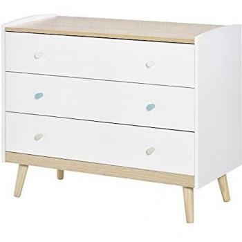 HOMCOM Cajonera Infantil con 3 Cajones Cómoda Auxiliar con Patas de Madera Almacenaje de Juguetes Ropa Libros para Habitación de Niños 90x40x75,2 cm Blanco