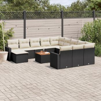 13-Piece Black Poly Rattan Garden Sofa Set with Cushions