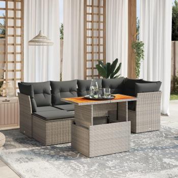 7-Piece Grey Poly Rattan Garden Sofa Set with Cushions