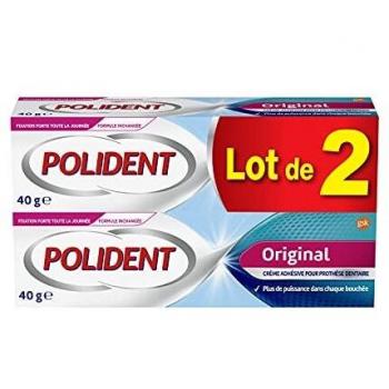 Polident Original, crema fija para tesis dentales parciales o completas, sin sabor, lote de 2 x 40 ml