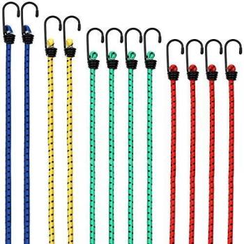 Set de 12 Cuerdas Bungee con Ganchos de 30-95cm para Asegurar Equipaje y Camping