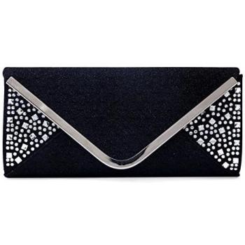 Damara con purpurina malla Paillette embrague noche bolsas, color negro, talla Large