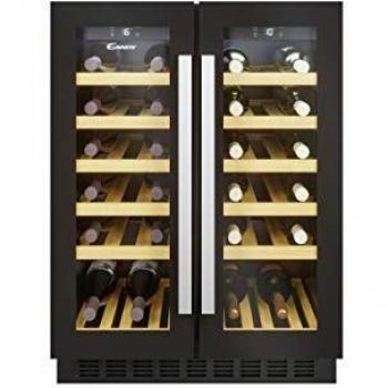 Candy DiVino CCVB 60D/1, Vinoteca Integrable Dos Zonas, 119L, 38 Botellas, Control Independiente, 12 Baldas, Tratamiento Anti-UV, Compresor Silencioso, LED, Temperatura 5º a 18º, 39DB, Clase G, Negro