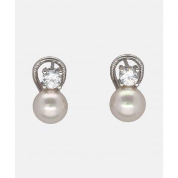 Pendientes Selene en plata con perla blanca de 8mm y circonitas