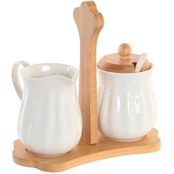 Azucarero de porcelana con base de bambú
